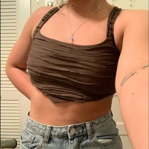Brown crop top lace up